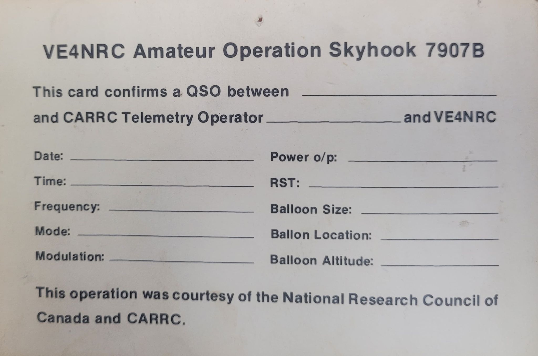 Skyhook 1979 QSL card obverse